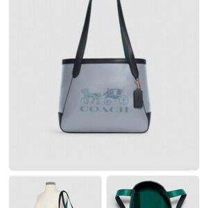 TOTE IN COLORBLOCK WITH HORSE AND CARRIAGE